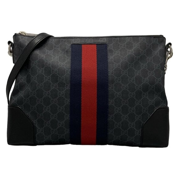 Auth GUCCI GG Supreme 474139 Dark Gray Black PVC Leather Shoulder Bag - Picture 1 of 15